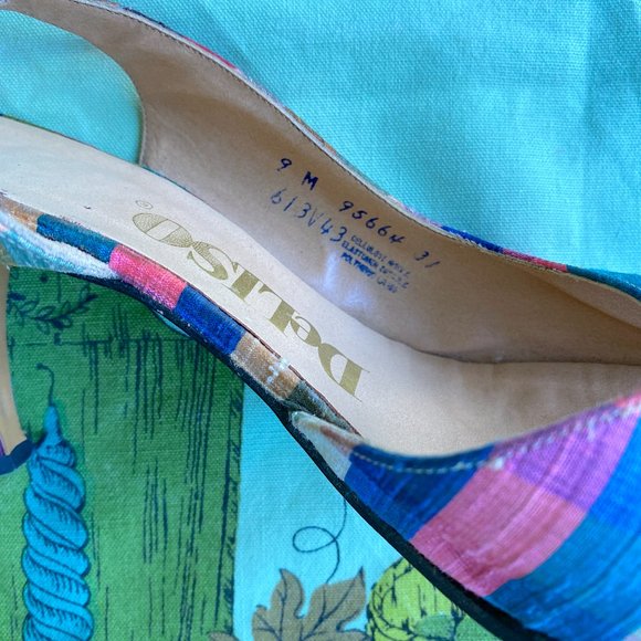 Vintage 1950s 1960s Spring Rainbow Plaid Silk Palter DeLiso Sandals Size US 9M - Picture 7 of 12